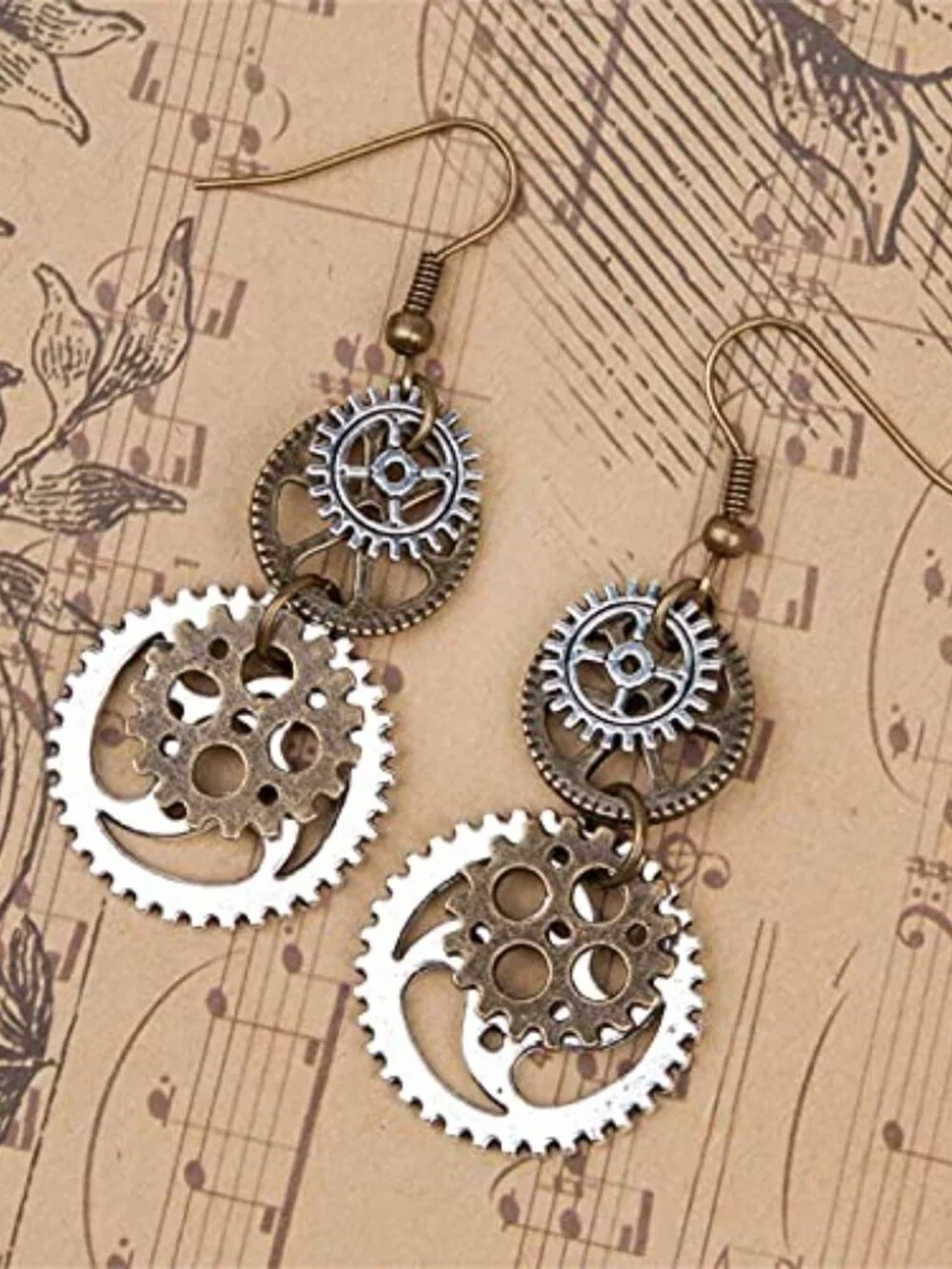 New - Antique Steampunk Gear Earrings for Women Unique‎ Handmade Vintage Bronze